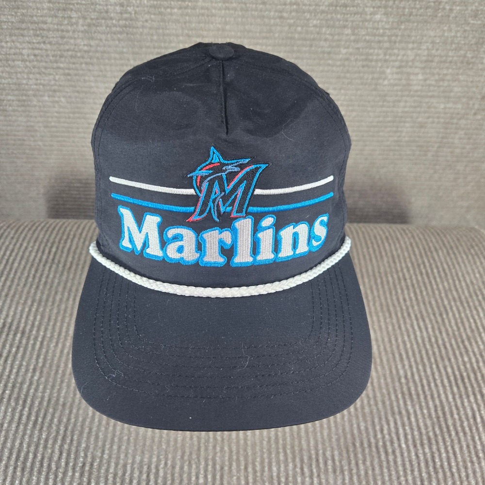 47 Brand Mens OSFA Black Miami Marlins Embroidered Rope Snapback Hat